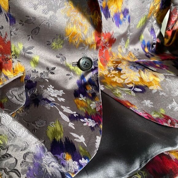 Ralph Lauren Watercolor Multicolored Floral Gray Silk Jacquard Dinner Jacket - Picture 6 of 16